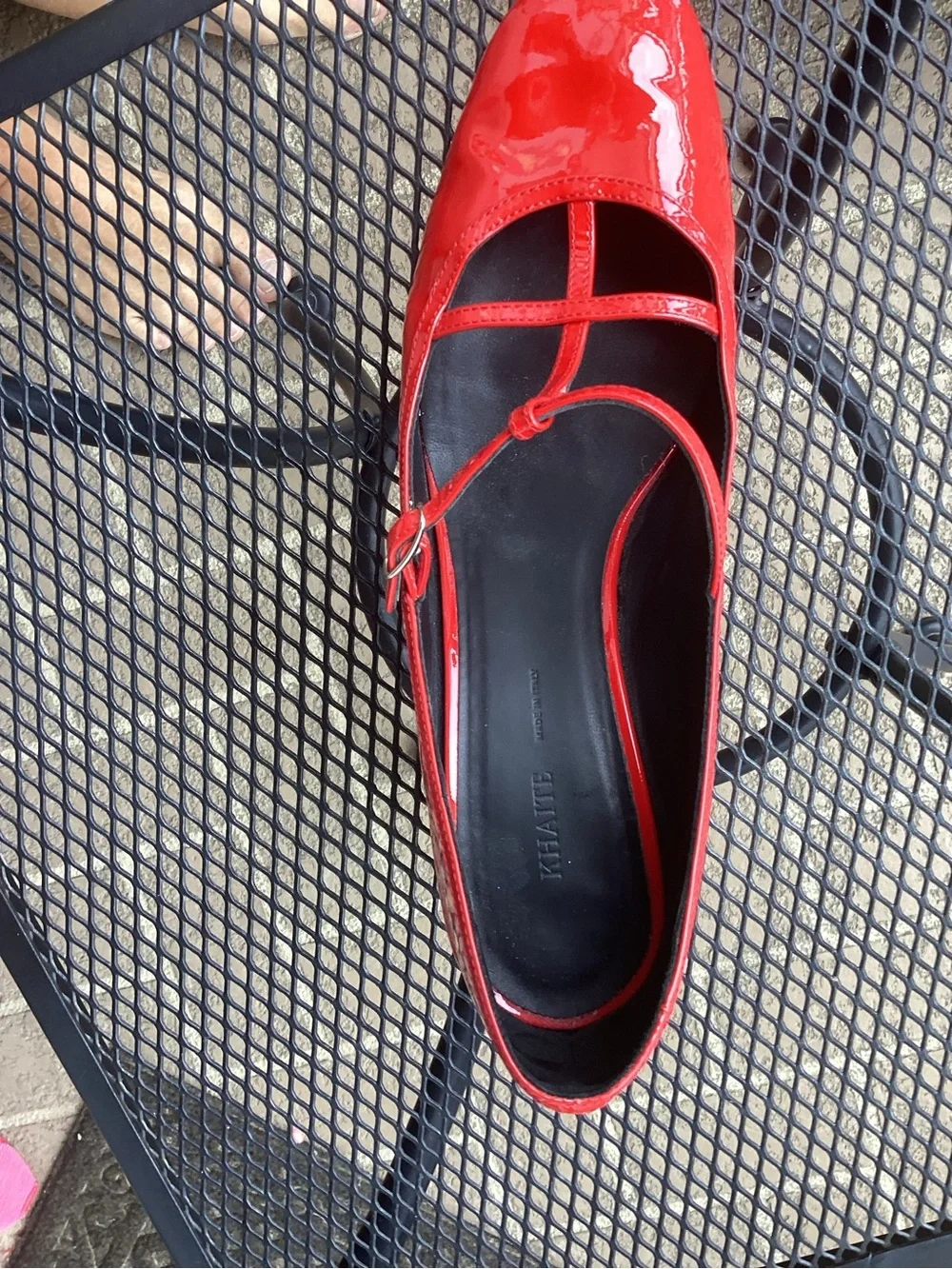 KHAITE Red Patent Mary Jane Heels with T-Strap
